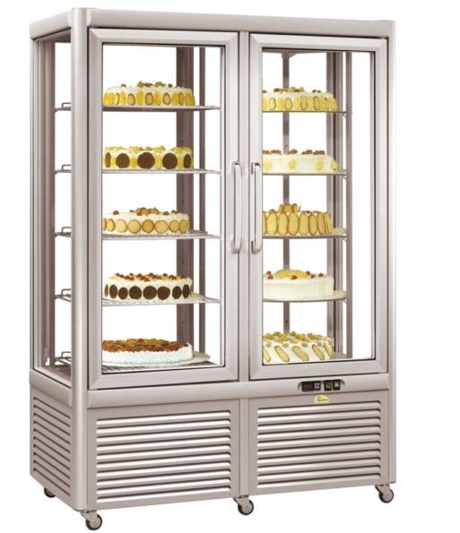 VITRINA EXPOSITORA REFRIGERACIÓN DE 4 CARAS CRISTAL DOBLE REJILLA